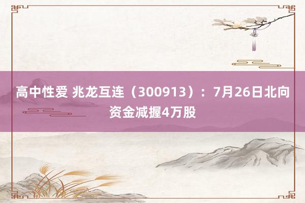 高中性爱 兆龙互连（300913）：7月26日北向资金减握4万股